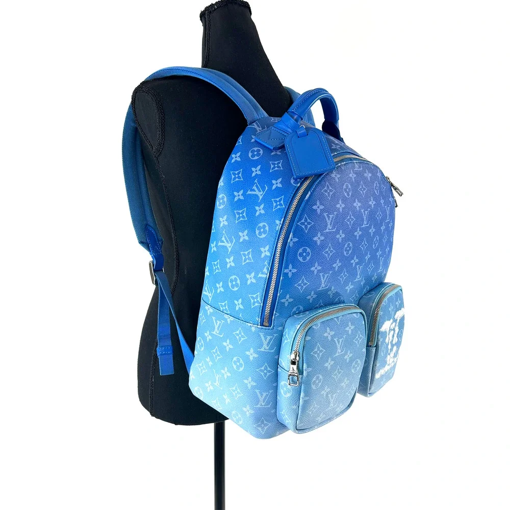 Louis Vuitton Blue Tonal White Monogram Cloud Backpack Coated Canvas Leather Bag